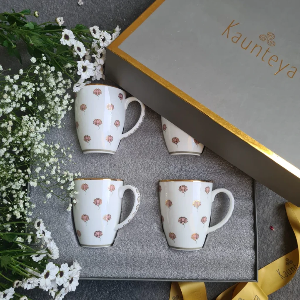 Kaunteya Pichwai Gift Set (4 Lotus Coffee Mugs)