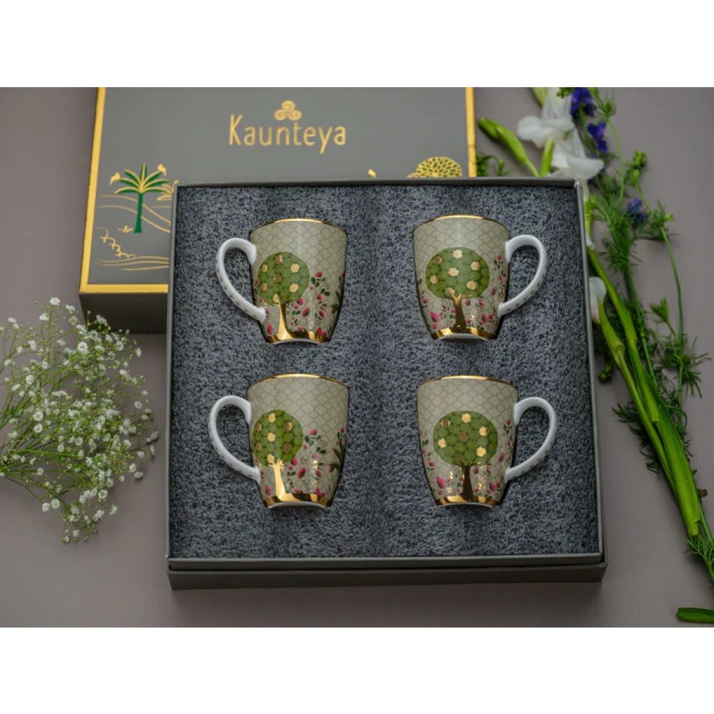 Kaunteya Pichwai Gift Set (4 Green Coffee Mugs)