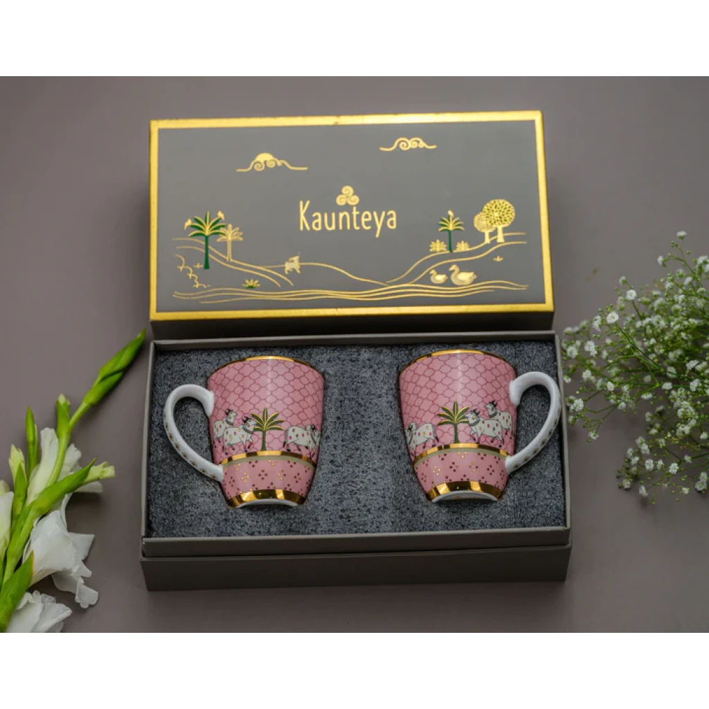 Kaunteya Pichwai Gift Set (2 Pink Coffee Mugs)