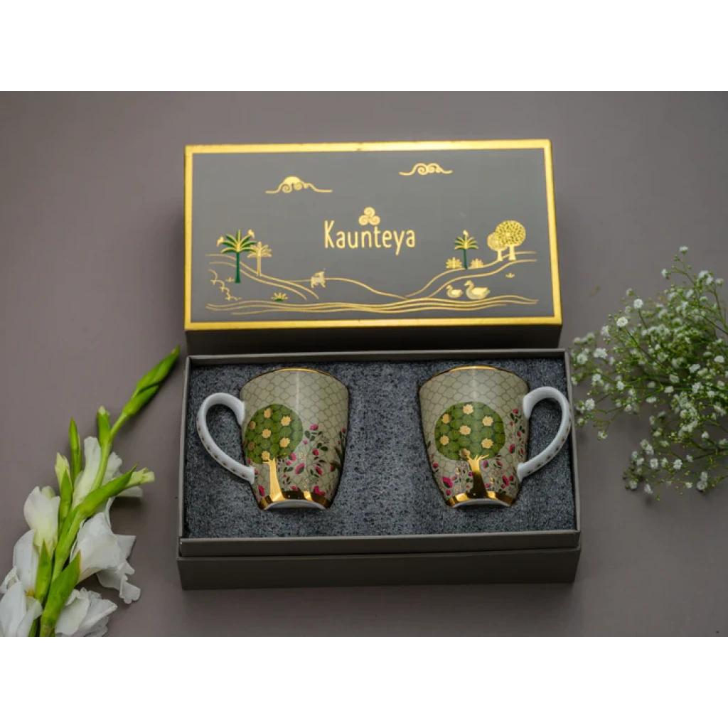 Kaunteya Pichwai Gift Set (2 Green Coffee Mugs)