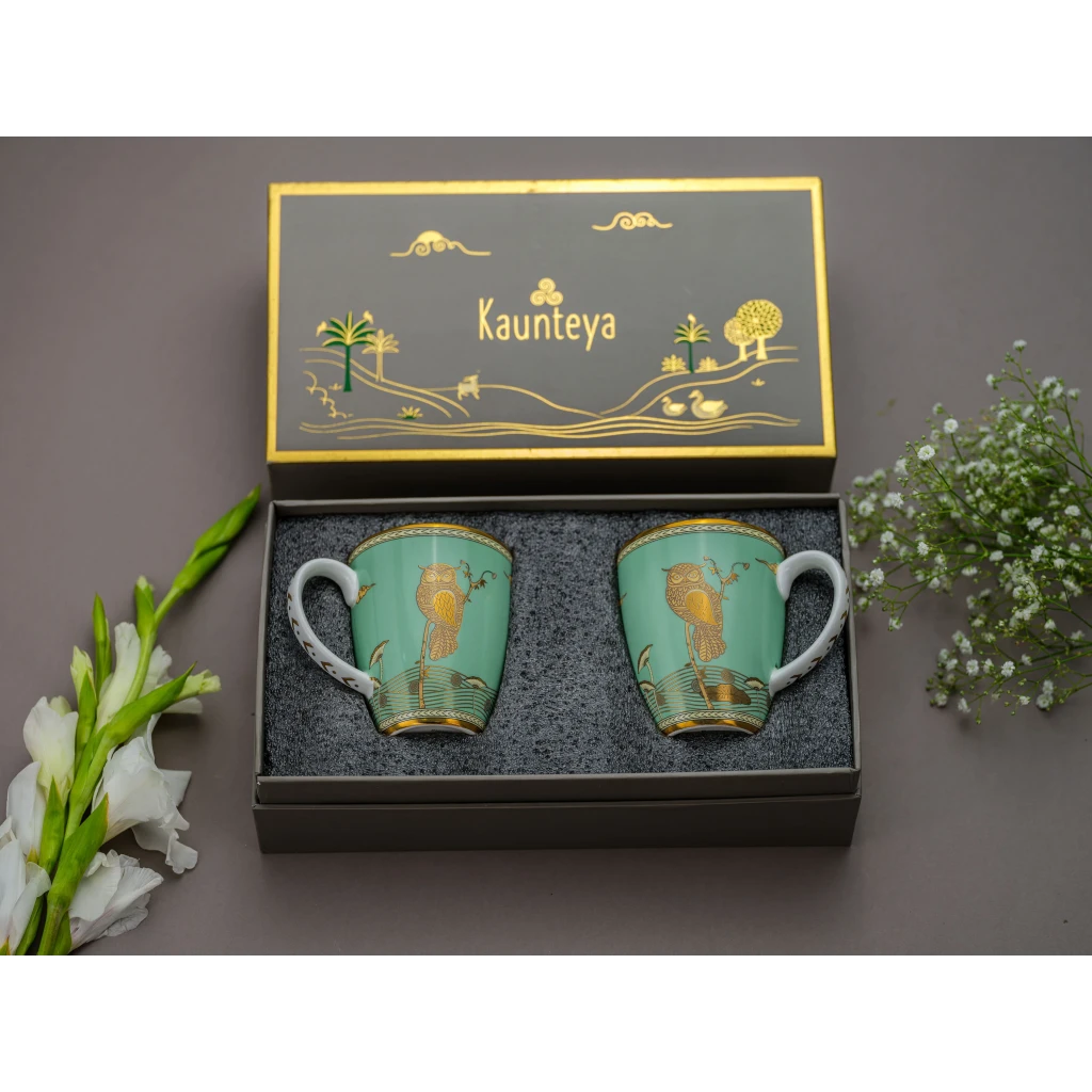 Kaunteya Airavata Gift Set (2 Green Owl Coffee Mugs)
