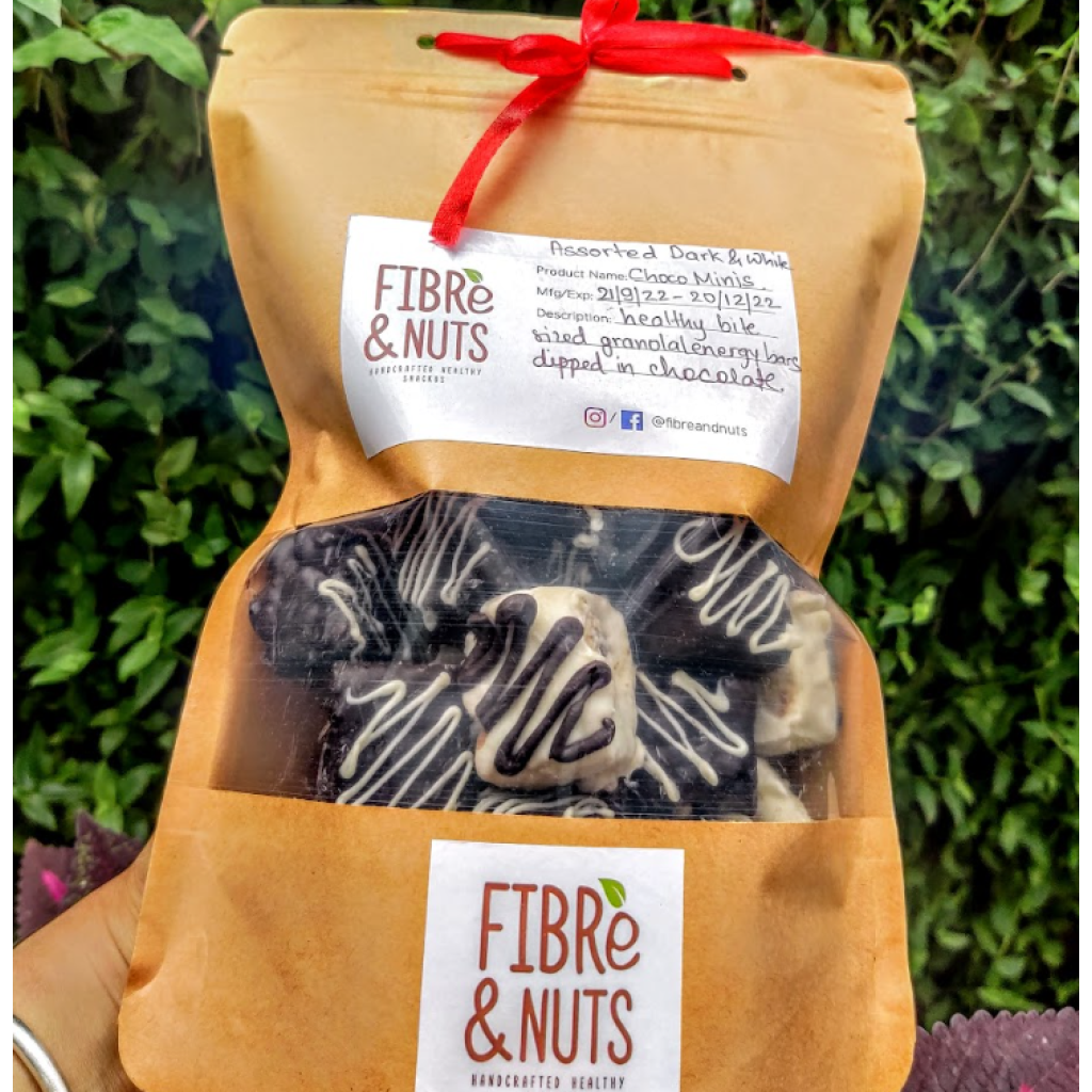 Fibre & Nuts Mixed Chocolate Granola Minis Dark and White Chocolate Dipped Bite-Sized Energy Bar - Pack of 24