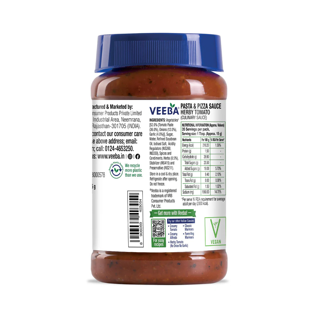 Veeba's Pasta & Pizza Sauce Herby Tomato 525 Gm--1