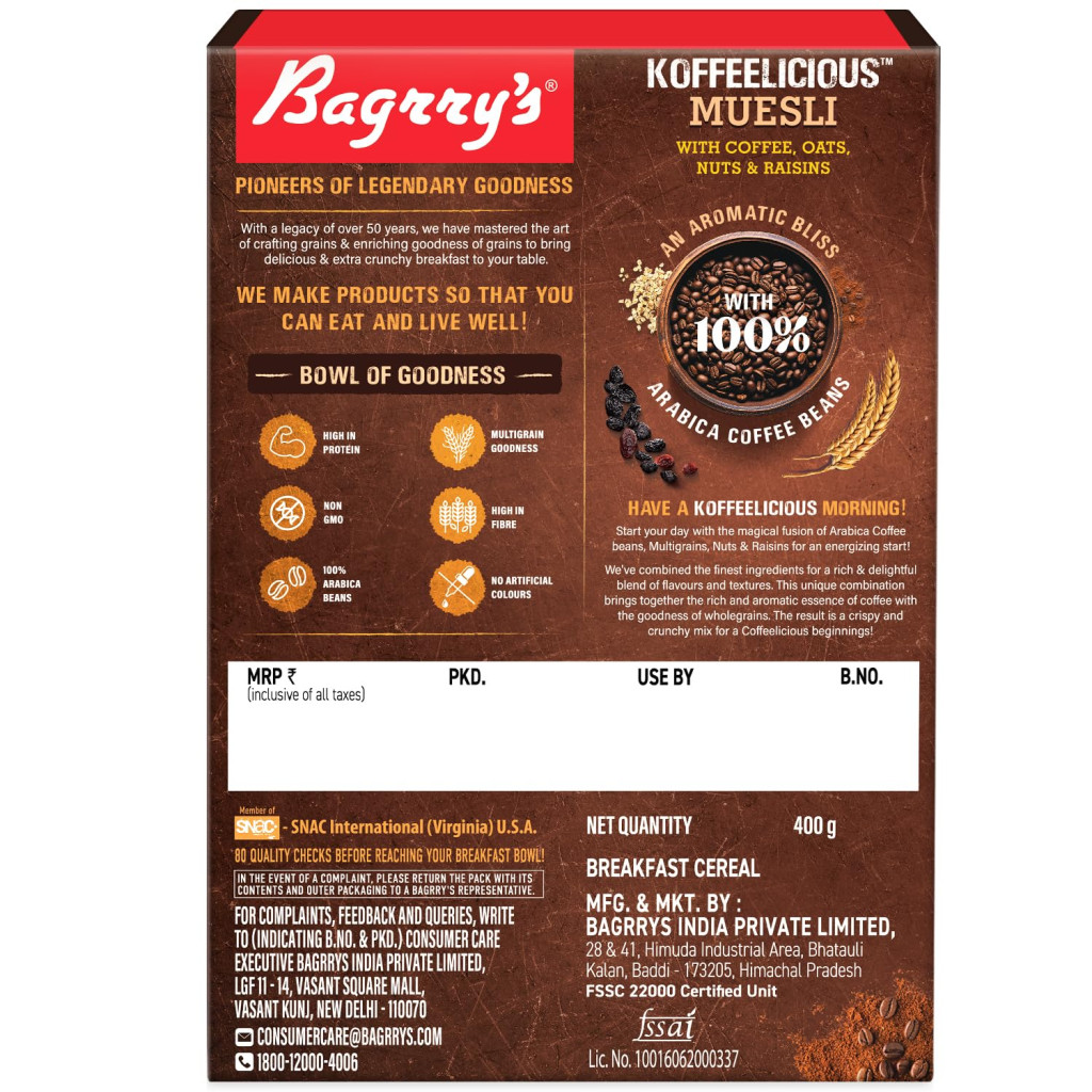 Bagrrys Koffeelicious Muesli 400 Gm Box--4