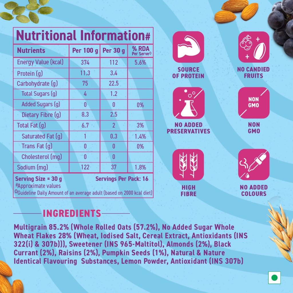 Bagrry 's Crunchy Muesli 0% Added Sugar 500 Gm--1